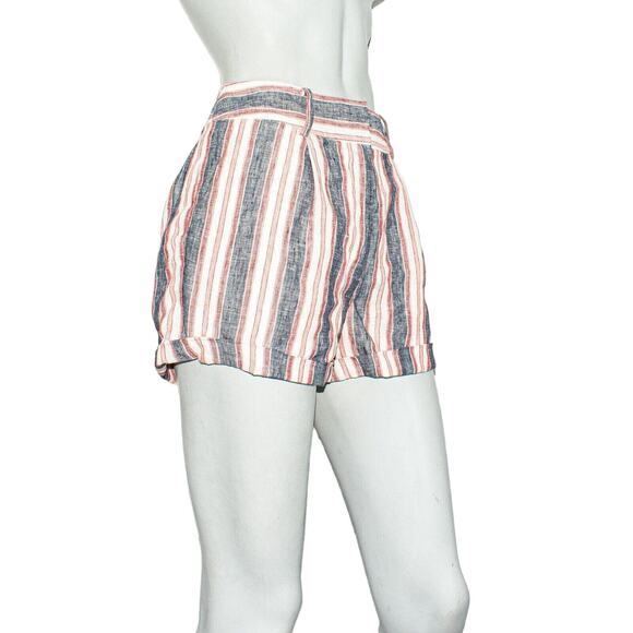 FRAME High Waist Linen Shorts Natural White Multi Stripe Size 2 - Picture 5 of 10